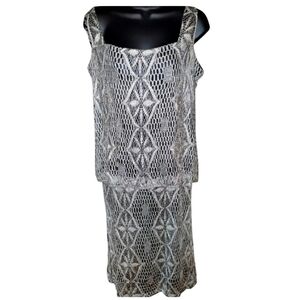 Damianou sleeveless shift dress, metallic silver gold lace overlay